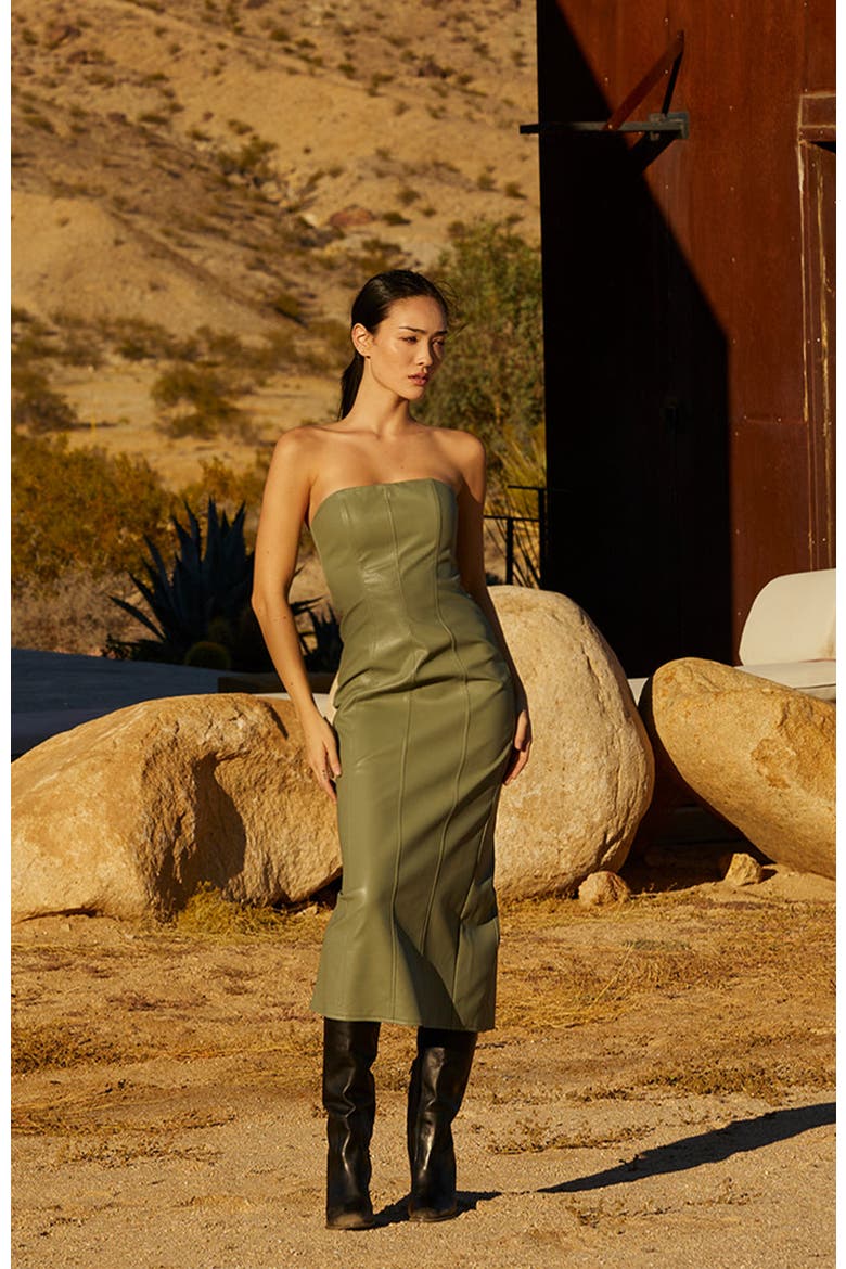 Faux Leather Tube Midi Dress, Alternate, color, Eucalyptus