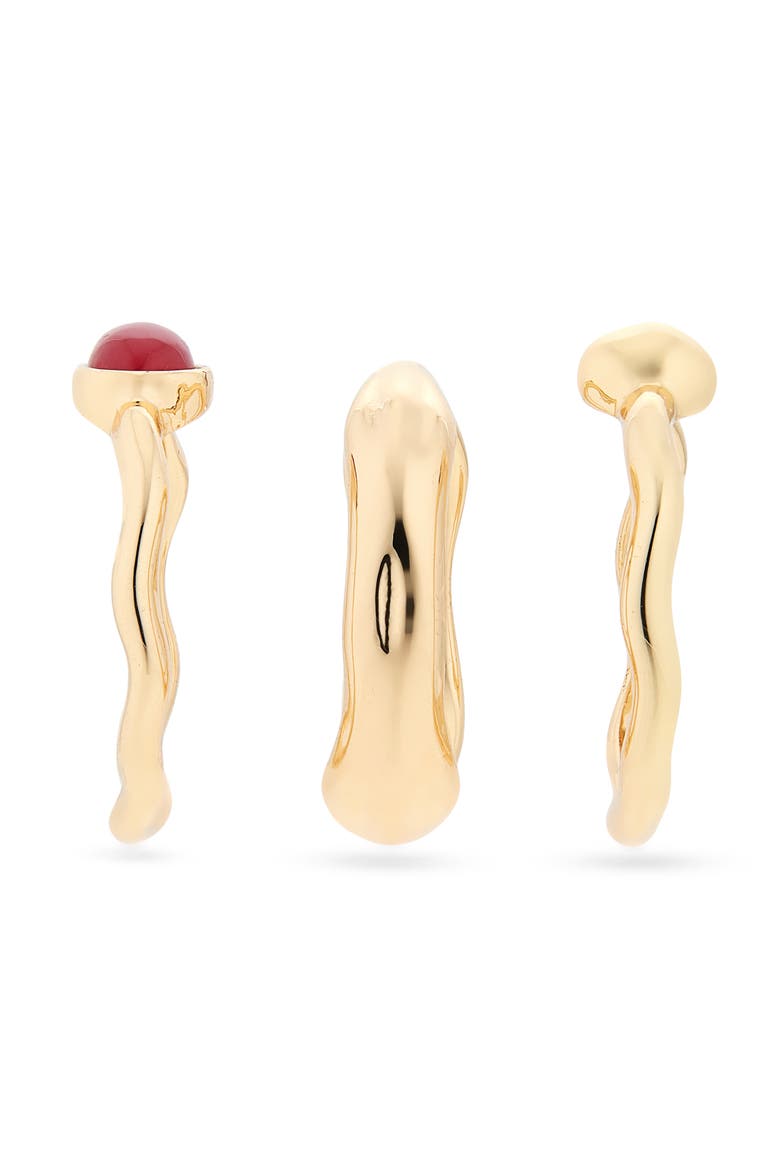 Set of 3 Molten Rings, Alternate, color, CORAL- GOLD