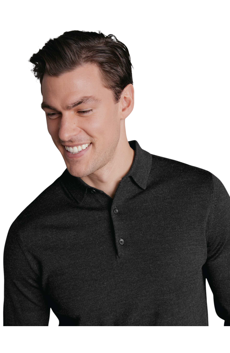 Charles Tyrwhitt Merino Polo Long Sleeve Sweater, Alternate, color, Dark Charcoal