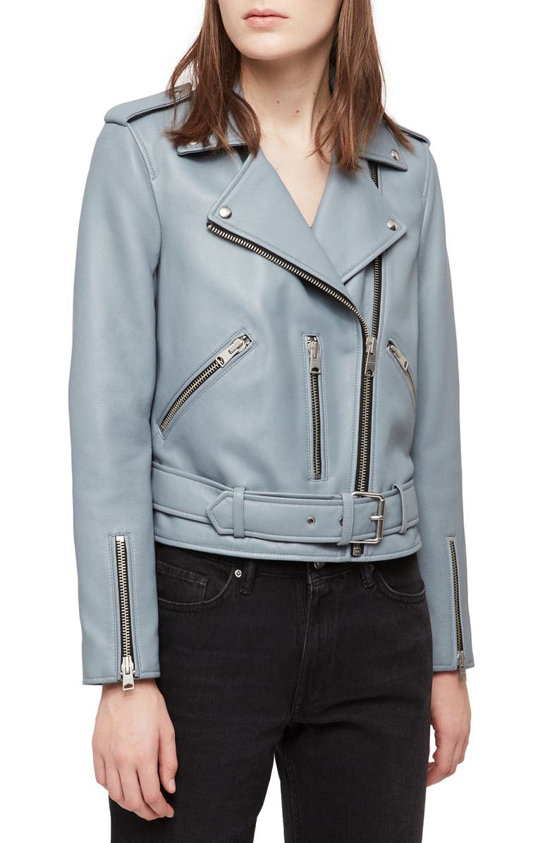 AllSaints Balfern Lambskin Leather Biker Jacket, Alternate, color,