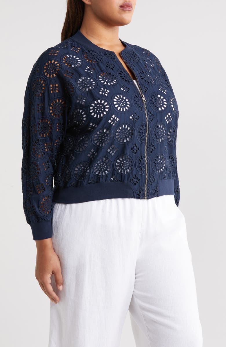 Caslon<sup>®</sup> Cotton Eyelet Bomber Jacket, Alternate, color, 