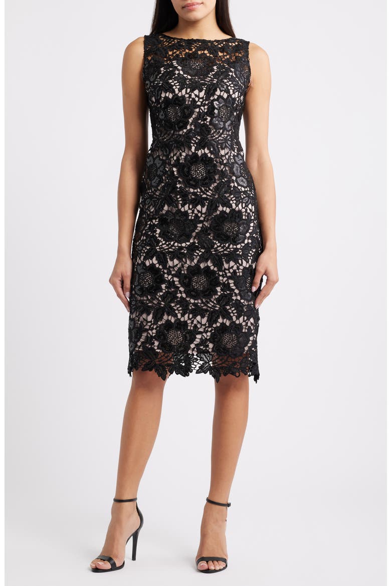 Floral Lace Sheath Dress, Main, color, ANNE BLACK