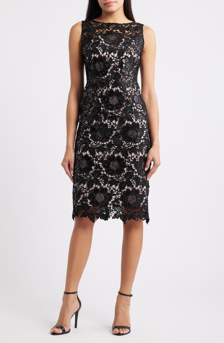Anne Klein Floral Lace Sheath Dress, Main, color, Anne Black
