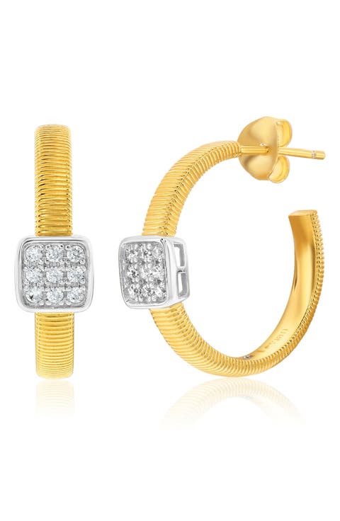Golden Helix Pavé Cubic Zirconia Huggie Hoop Earrings