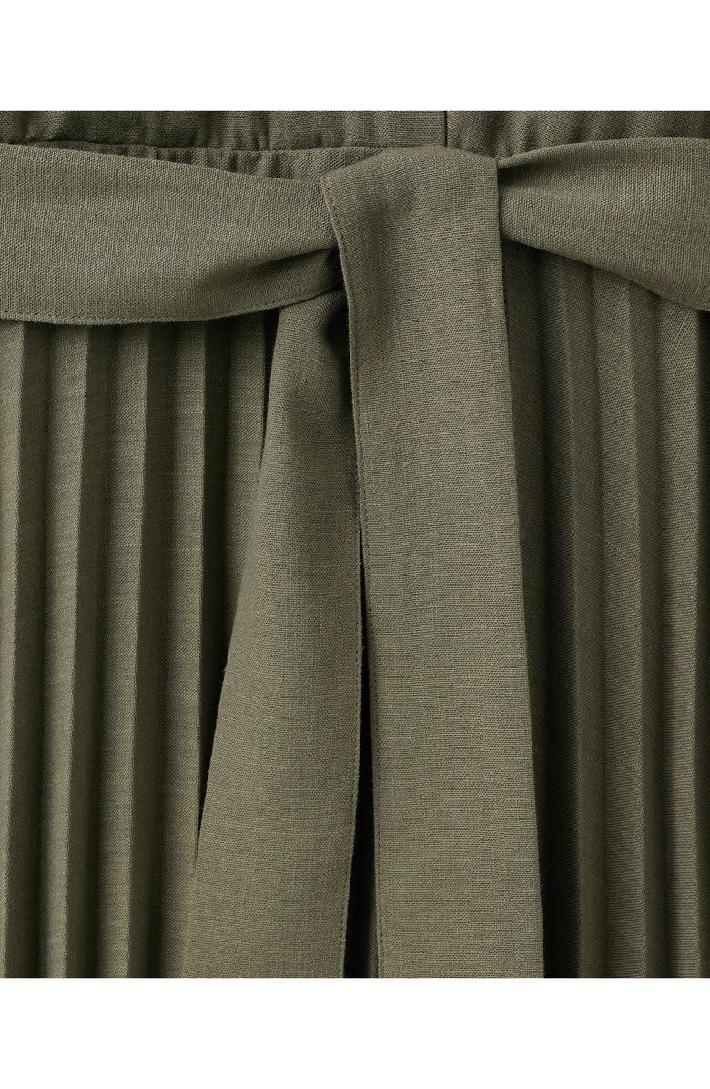 MANGO Pleated Tie Waist Maxi Shirtdress, Alternate, color, Khaki Green