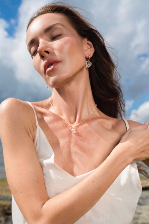 Classicharms Frost Heart Necklace And Earrings Set In Gold