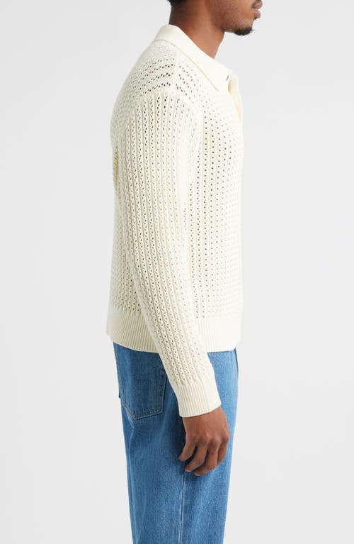 Obey Duane Open Stitch Long Sleeve Polo Sweater In Brown