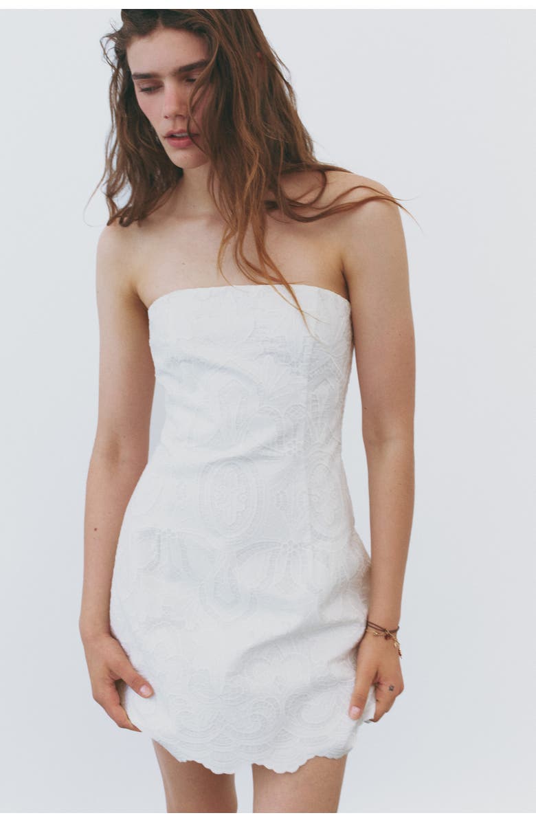 H&M Embroidered Bandeau Dress, Alternate, color, White