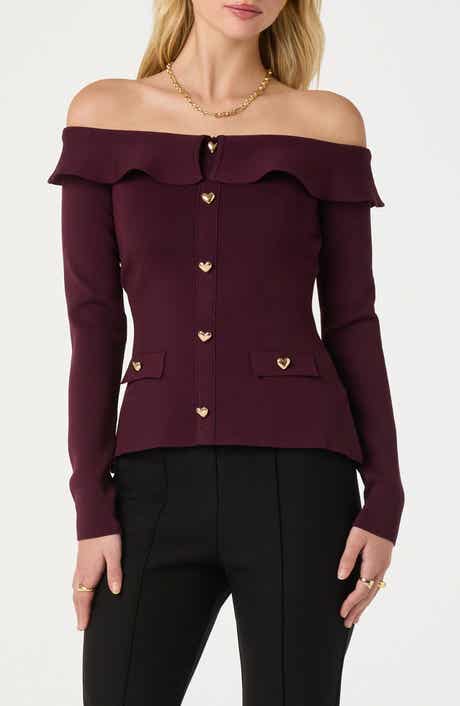 ASTR the Label Heart Button Off the Shoulder Sweater