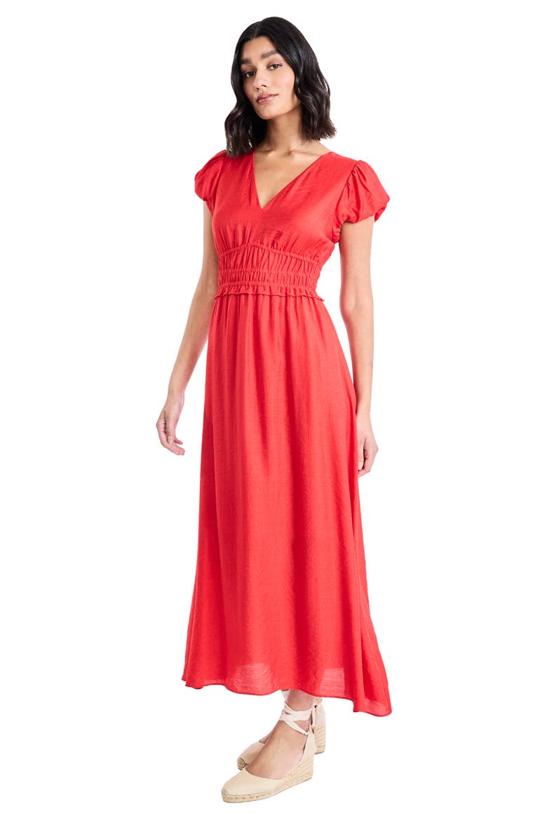 Puff Sleeve Fit & Flare Midi Dress, Alternate, color, RISK RED