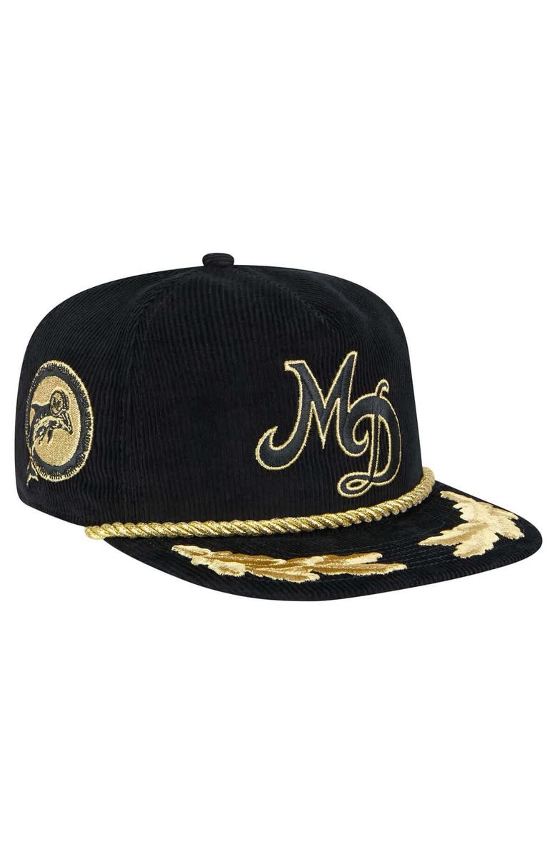 New Era Men's New Era Black Miami Dolphins City Originals Corduroy Skipper Golfer Snapback Hat, Main, color, 