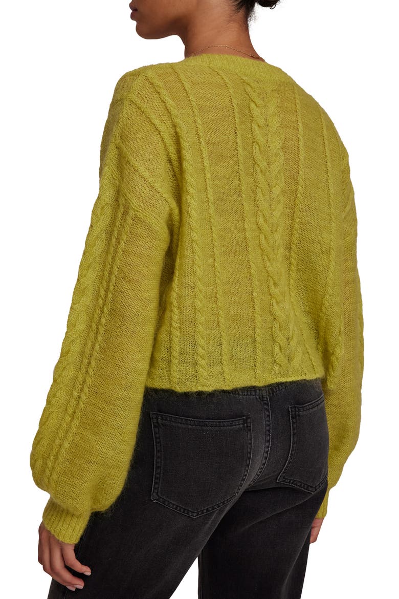 Cable Stitch Crop Sweater, Alternate, color, GOLDEN CHARTREUSE