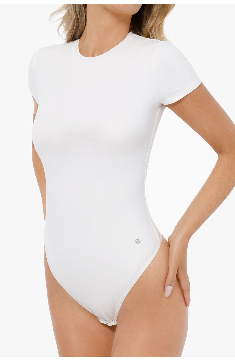 Popilush CloudSense Short Sleeve Crew Neck Tummy Control Shapewear Bodysuit, Alternate, color, White