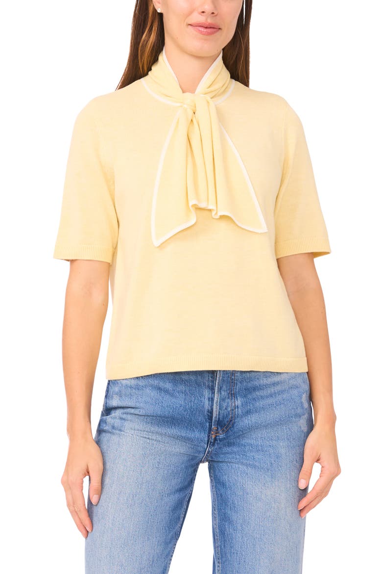 Tipped Tie Neck Sweater, Main, color, SOFT YELLOW