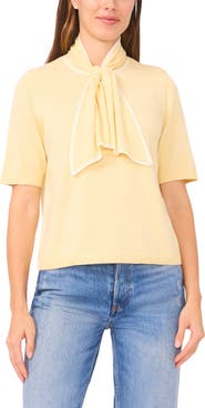 CeCe Tipped Tie Neck Sweater