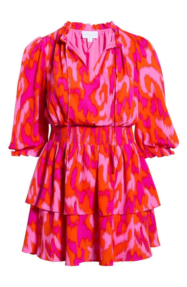 SUGARLIPS Charly Starla Puff Sleeve Tiered Dress, Alternate, color, Orange Fuchsia Multi