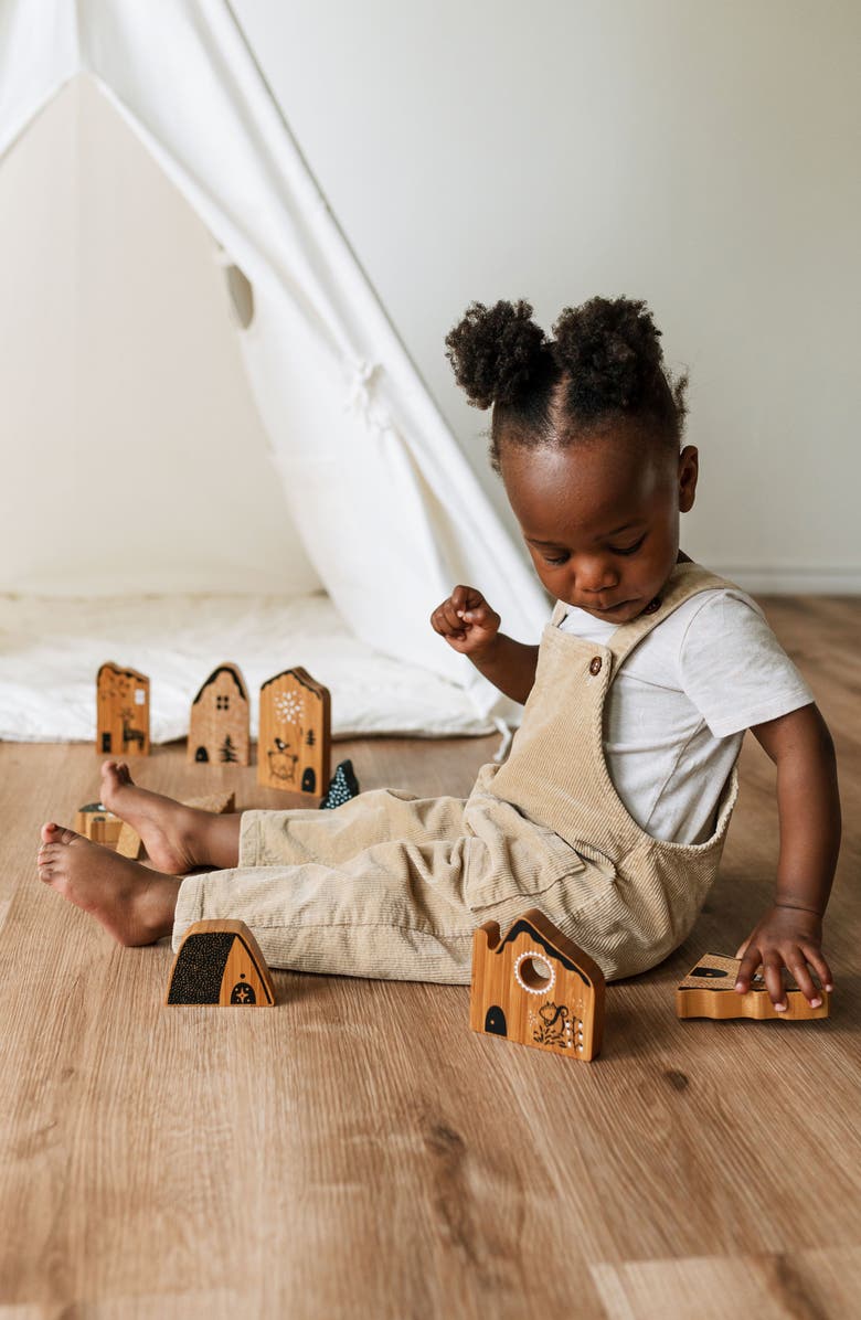 Wee Gallery Woodland Village Building Blocks with Houses, Trees & Animals, Alternate, color, Natural Bamboo