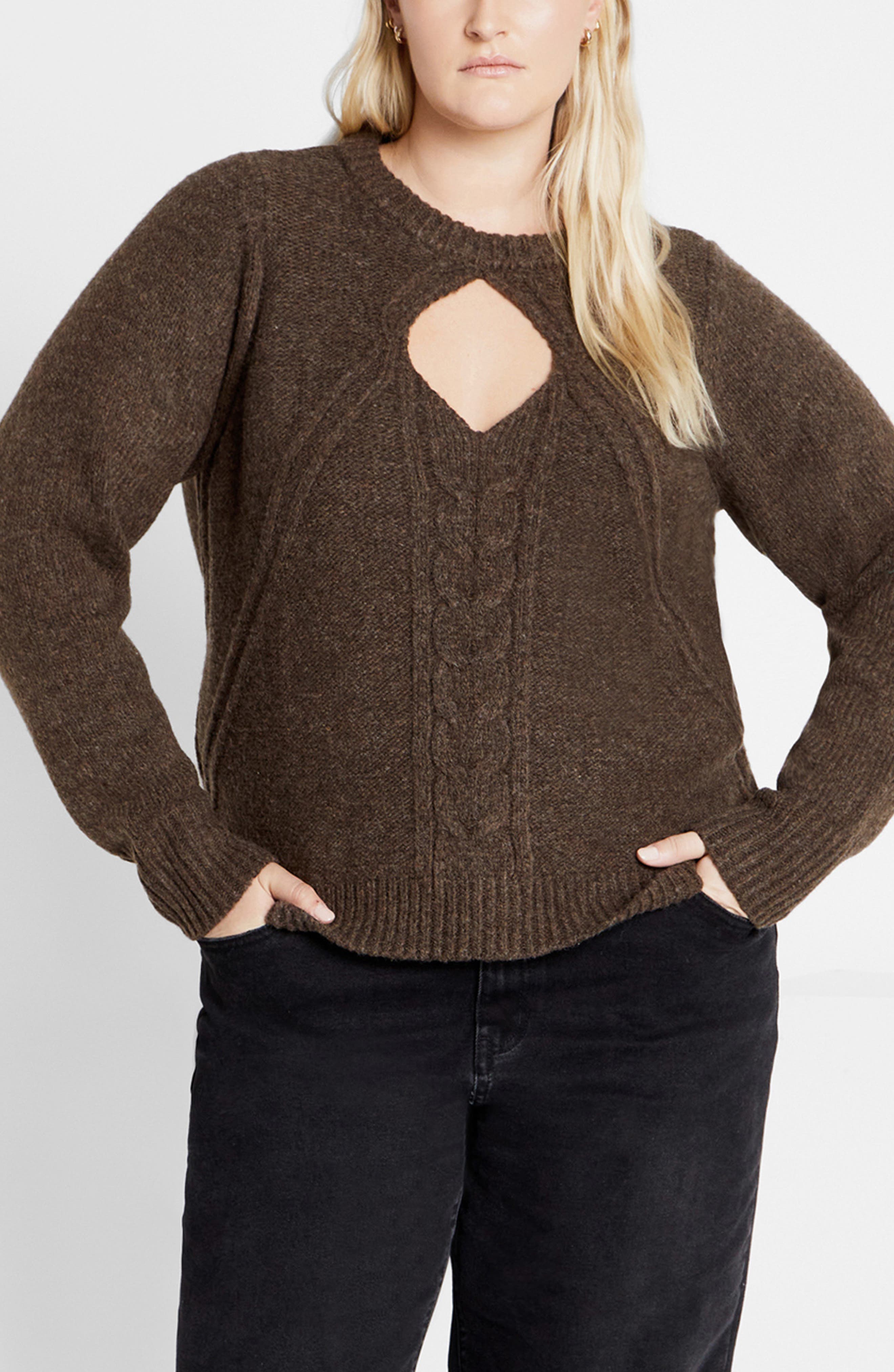 City Chic Salem Cutout Sweater In Brown