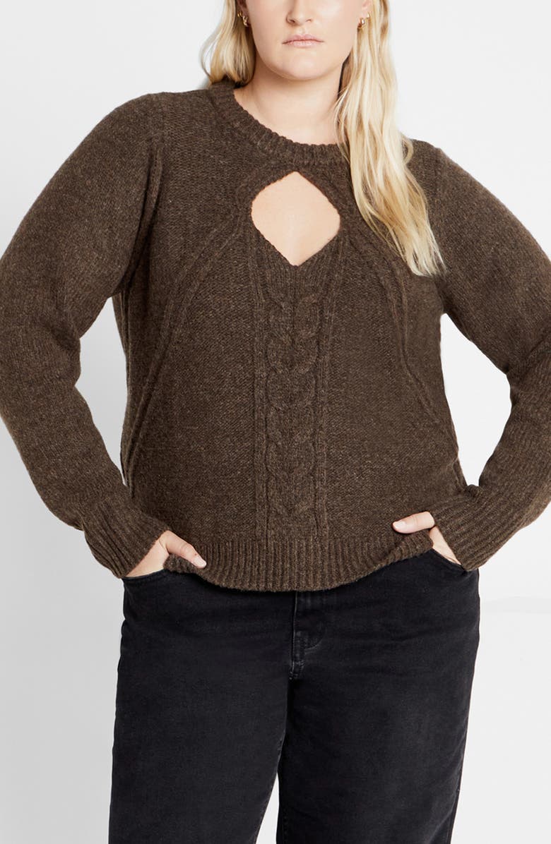 City Chic Salem Cutout Sweater, Main, color, Chocolate