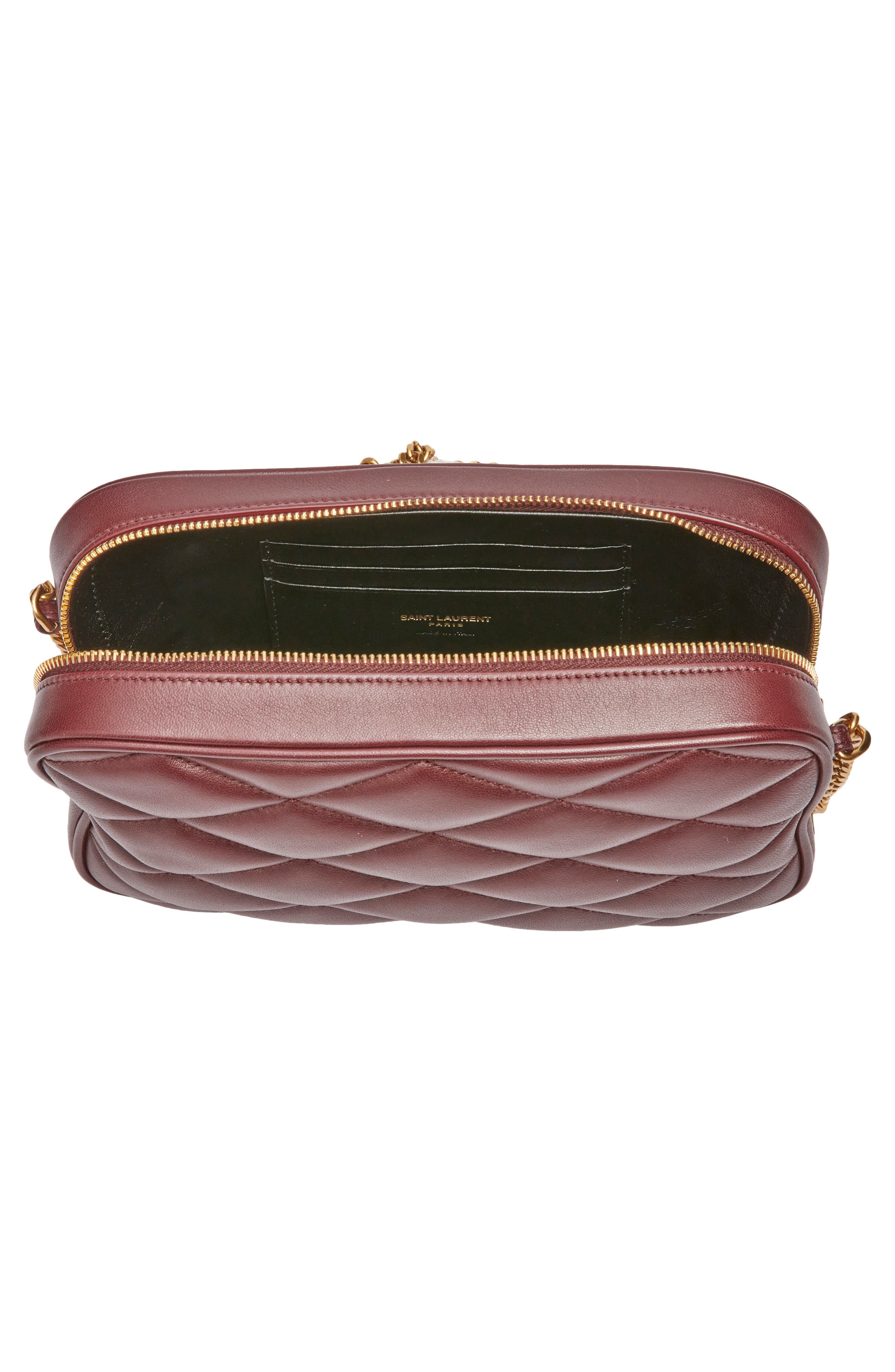 Saint Laurent Gaby Diamond Quilted Leather Camera Bag, Alternate, color, Rouge Cabernet