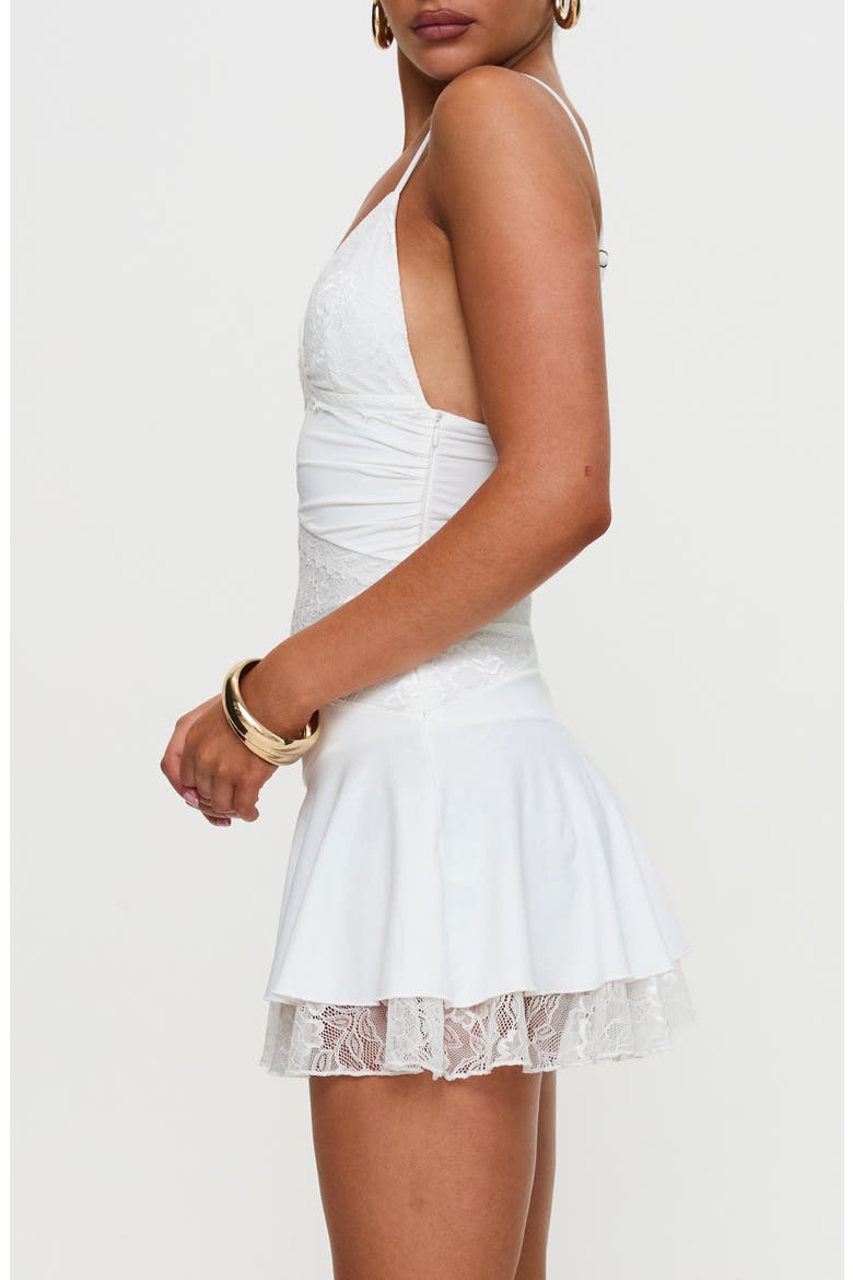 Love Is Alive Lace Trim Minidress, Alternate, color, WHITE