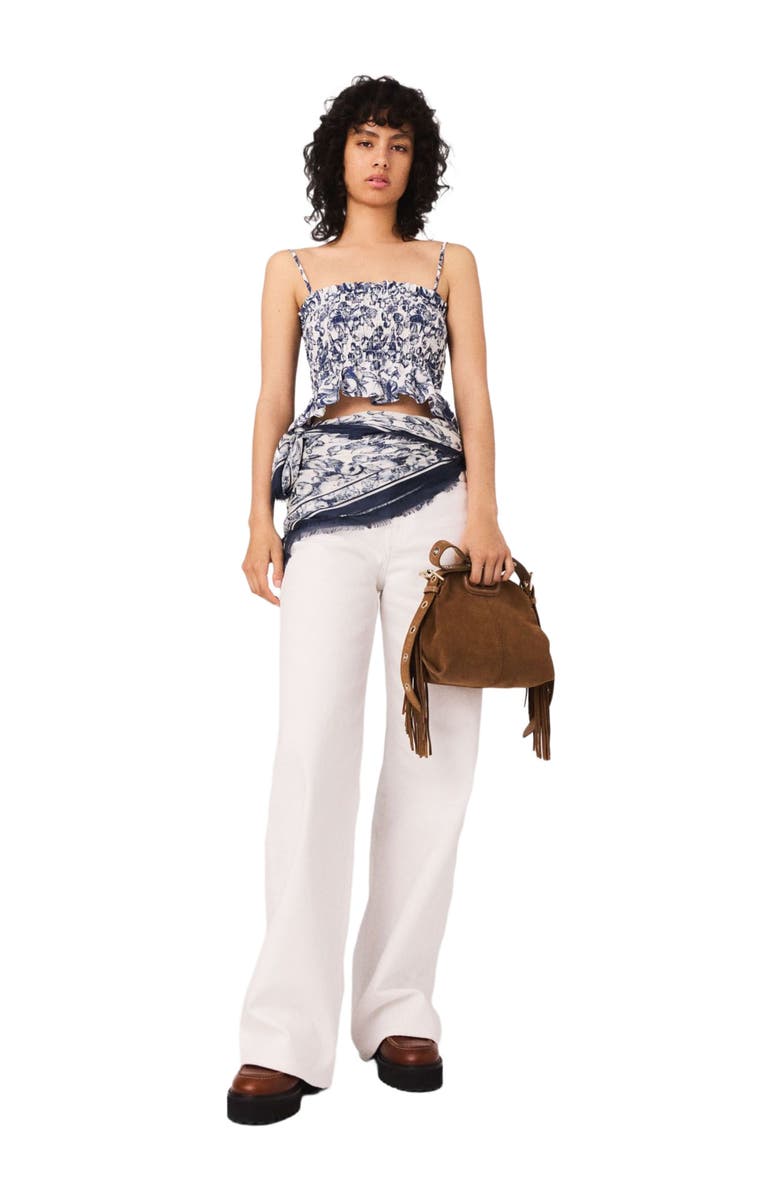 maje Fruit printed smocked top, Main, color, Blue Fruits Print