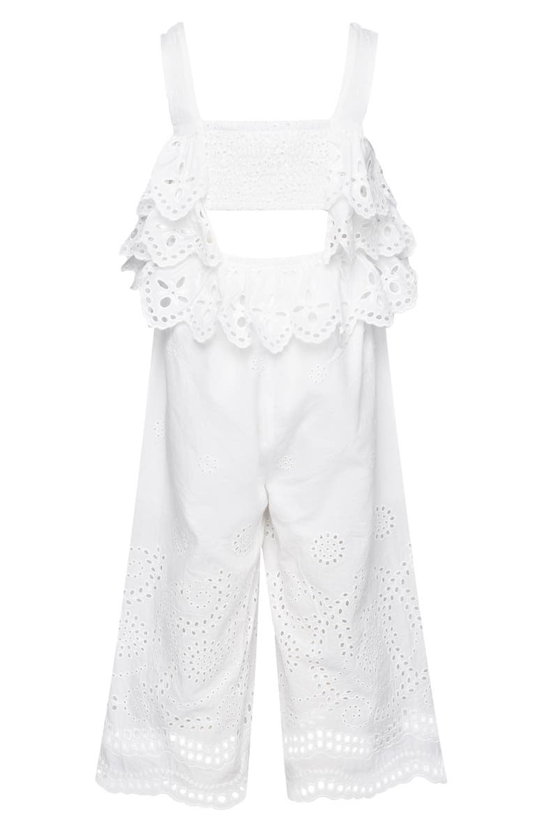 Hannah Banana Kids' Eyelet Ruffle Jumpsuit, Alternate, color, White