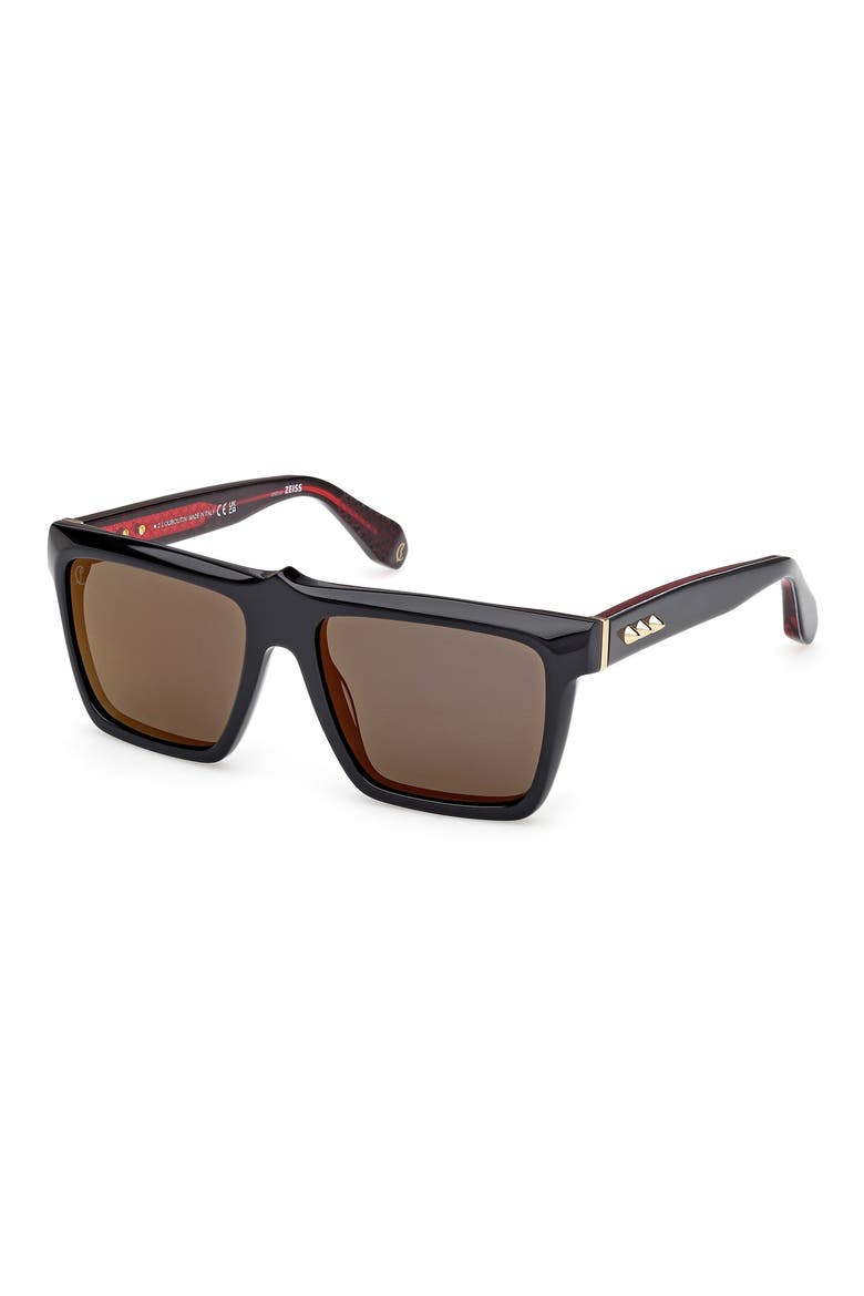 56mm Square Sunglasses, Alternate, color, BLACK / GOLD / ZEISS SMOKE