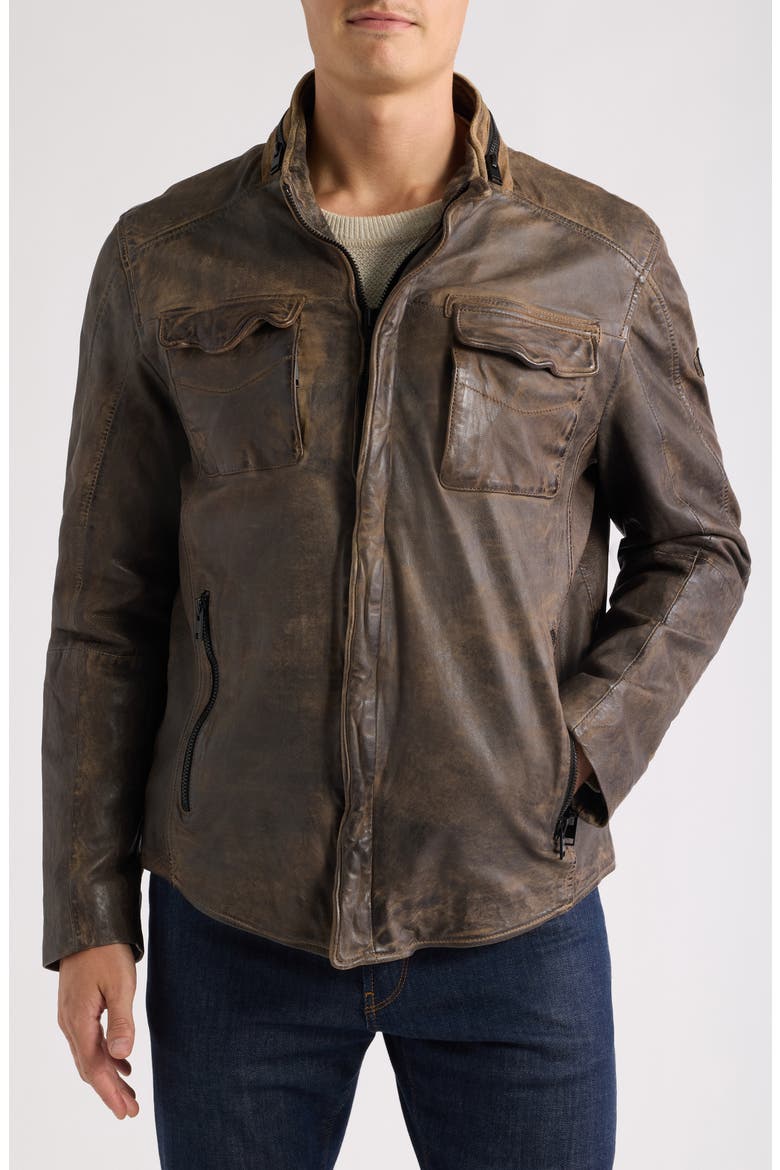 Cove Leather Jacket, Alternate, color, ELEPHANT