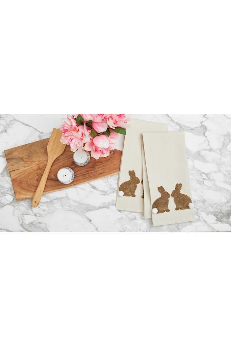Easter Bunny Rabbit Duo Tufted Tails 100% Cotton Dishtowel, Alternate, color, White