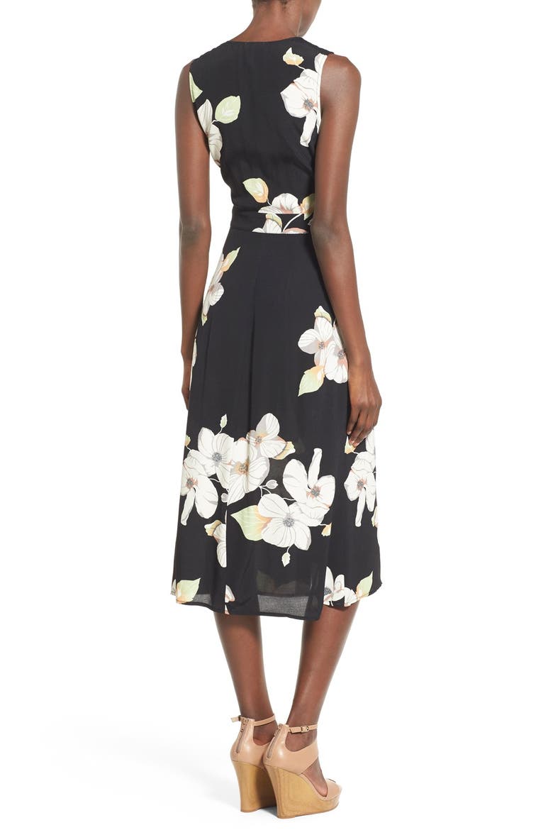 Floral Tie Front Midi Dress, Alternate, color, BLACK CHINOSRIE