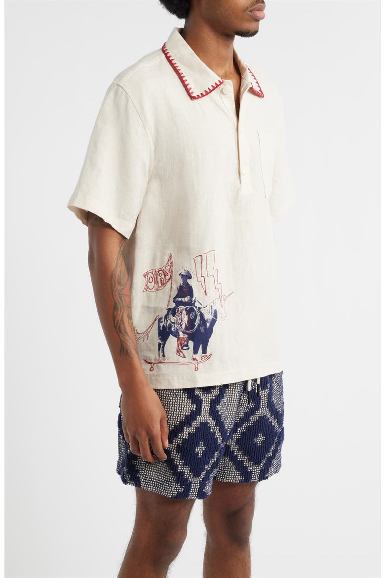 Bronc Girona Short Sleeve Linen Button-Up Shirt, Alternate, color, BEIGE