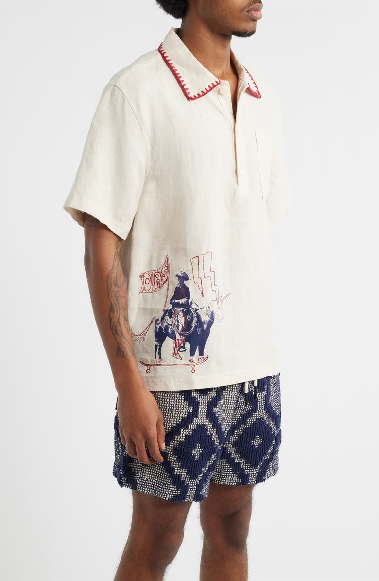 OAS Bronc Girona Short Sleeve Linen Button-Up Shirt, Alternate, color, Beige