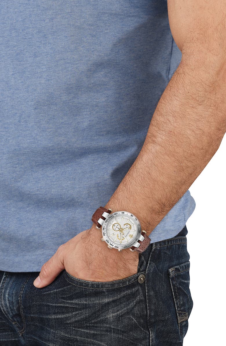Versace Bold Chronograph Leather Strap Watch, 46mm, Alternate, color, 