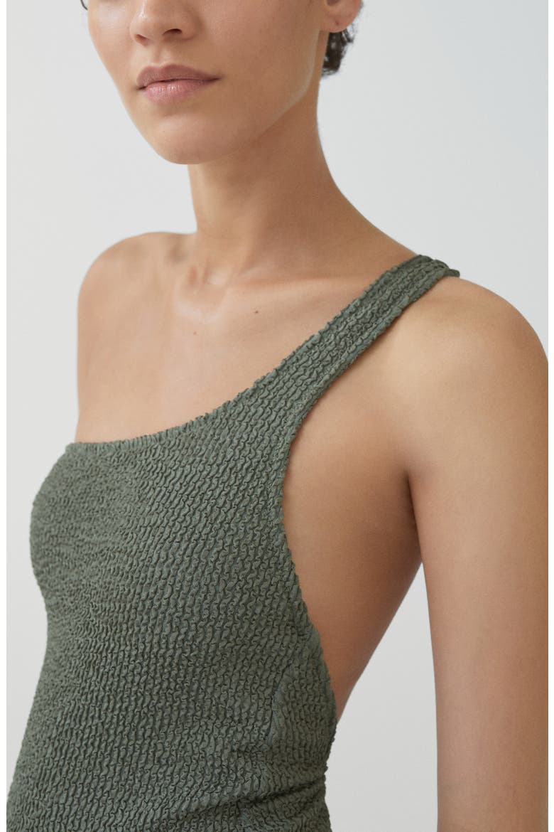 Textured One-Shoulder One-Piece Swimsuit, Alternate, color, OLIVE GREEN