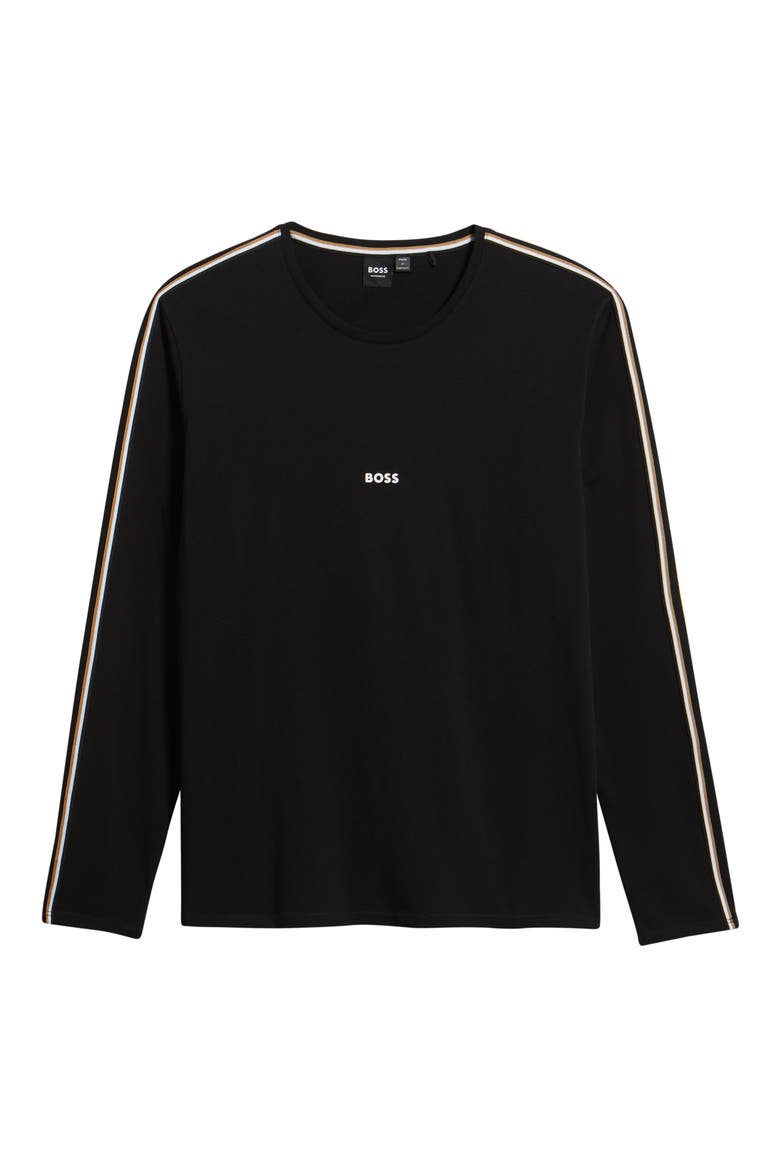 Unique Long Sleeve Stretch Cotton Pajama T-Shirt, Alternate, color, BLACK