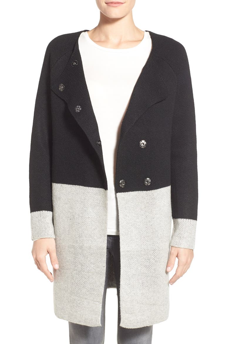 Colorblock Sweater Coat, Main, color, BLACK/ HEATHER GREY