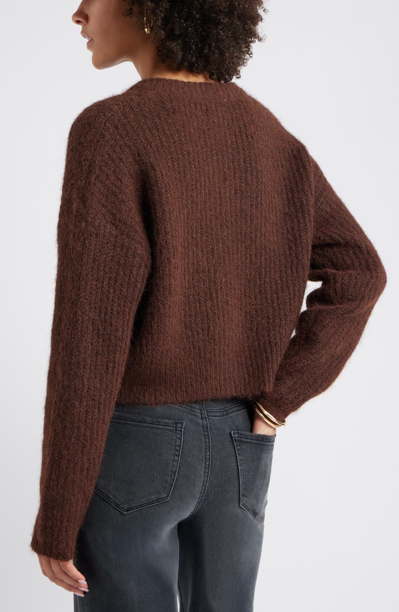 Open Edit Fuzzy Crewneck Cardigan, Alternate, color, Brown Seal