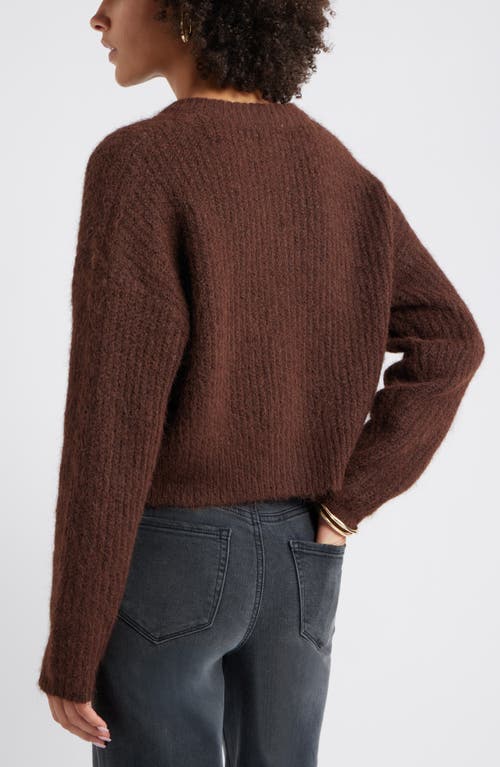 Open Edit Fuzzy Crewneck Cardigan In Brown