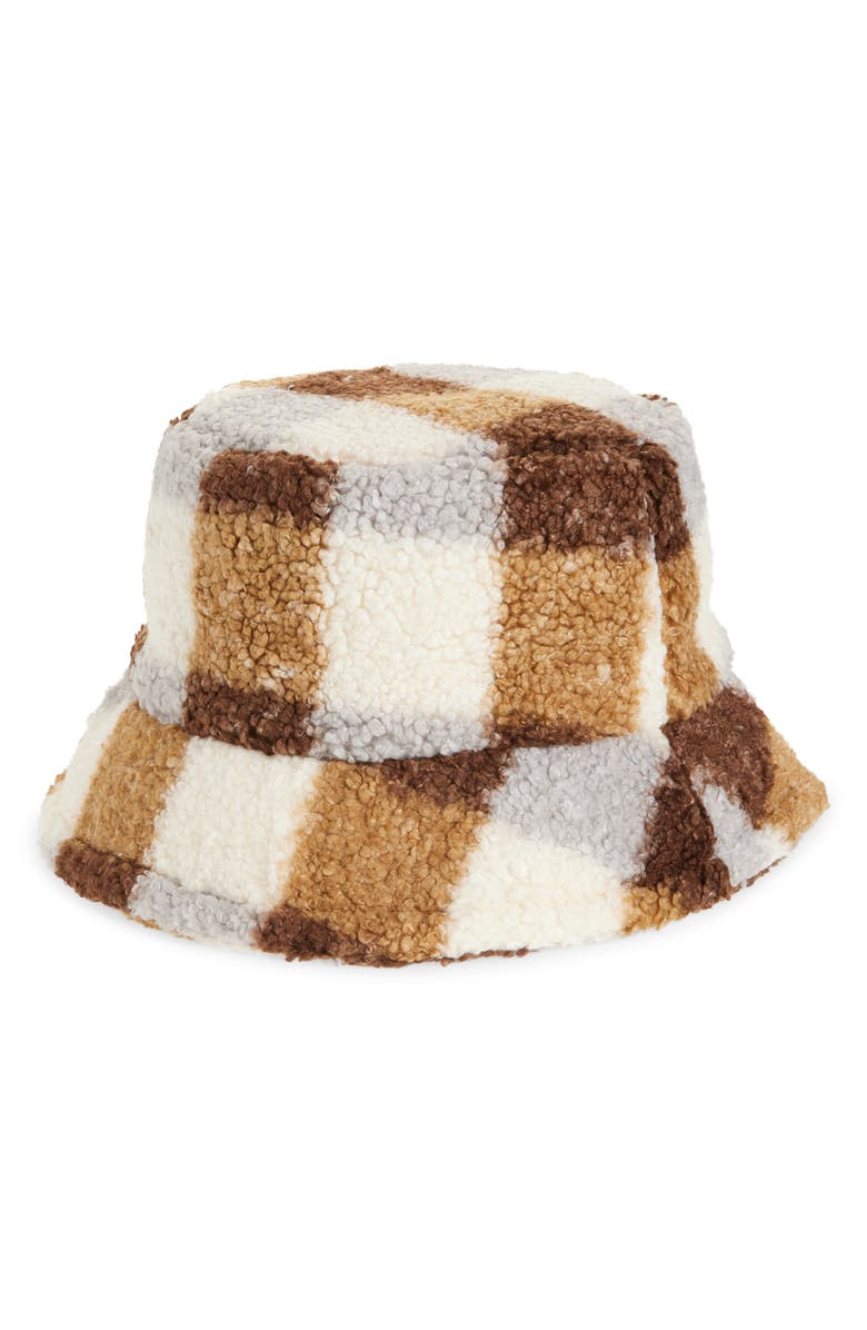 Tasha Plaid Fleece Bucket Hat, Main, color, Brown Multi