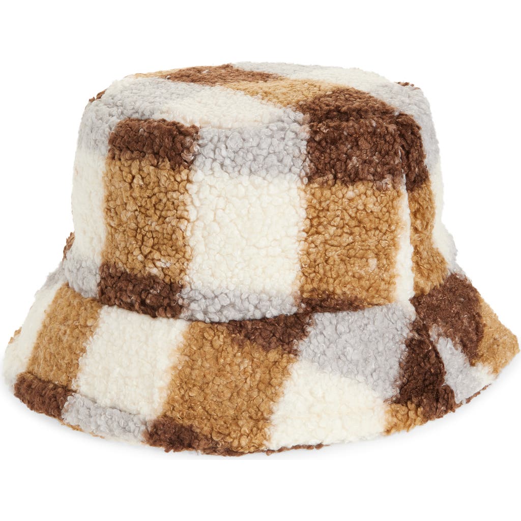 Tasha Plaid Fleece Bucket Hat In Brown