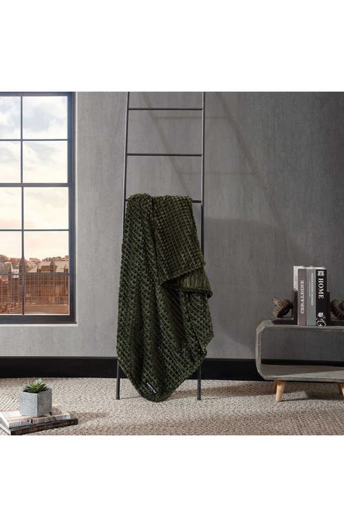 Kenneth Cole New York Solid Textured Plush Throw In Dark Green