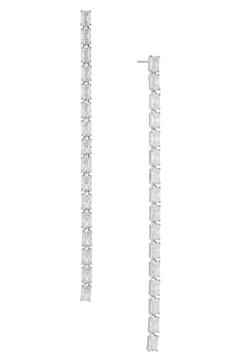 A la Carte Cubic Zirconia Linear Drop Earrings, Main, color, RHODIUM