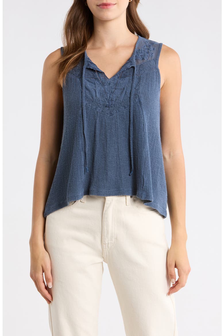 Cutwork Embroidered Cotton Swing Tank, Main, color, OMBRE BLUE