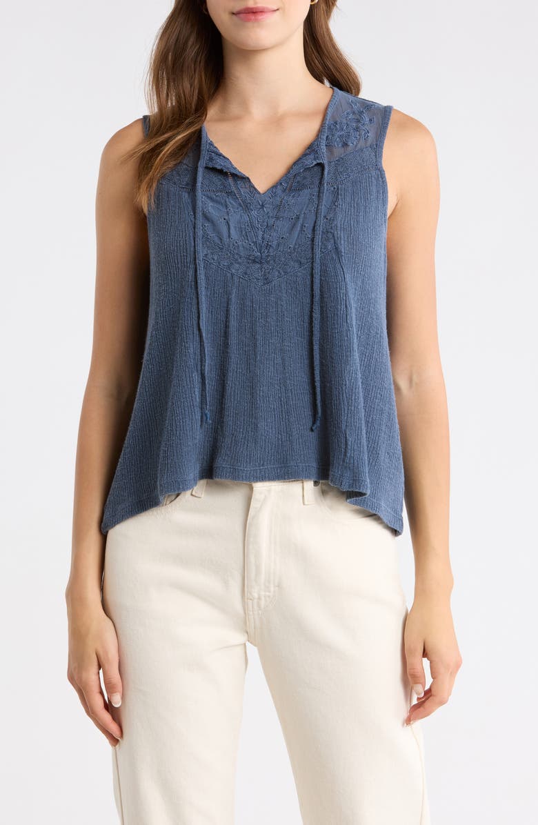 Lucky Brand Cutwork Embroidered Cotton Swing Tank, Main, color, Ombre Blue