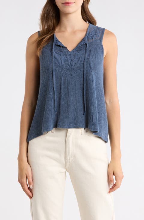 Cutwork Embroidered Cotton Swing Tank
