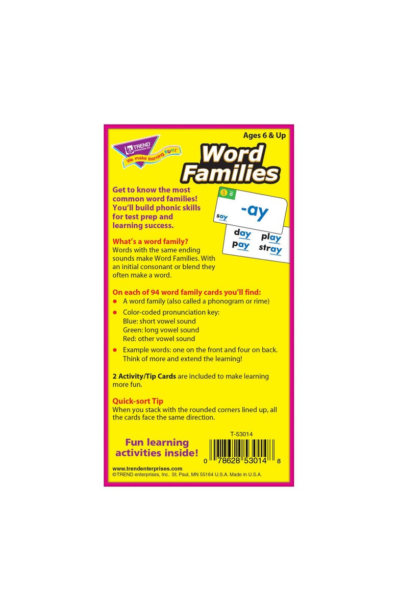 TREND Enterprises Word Families Skill Drill Flash Cards, Alternate, color, Multicolored