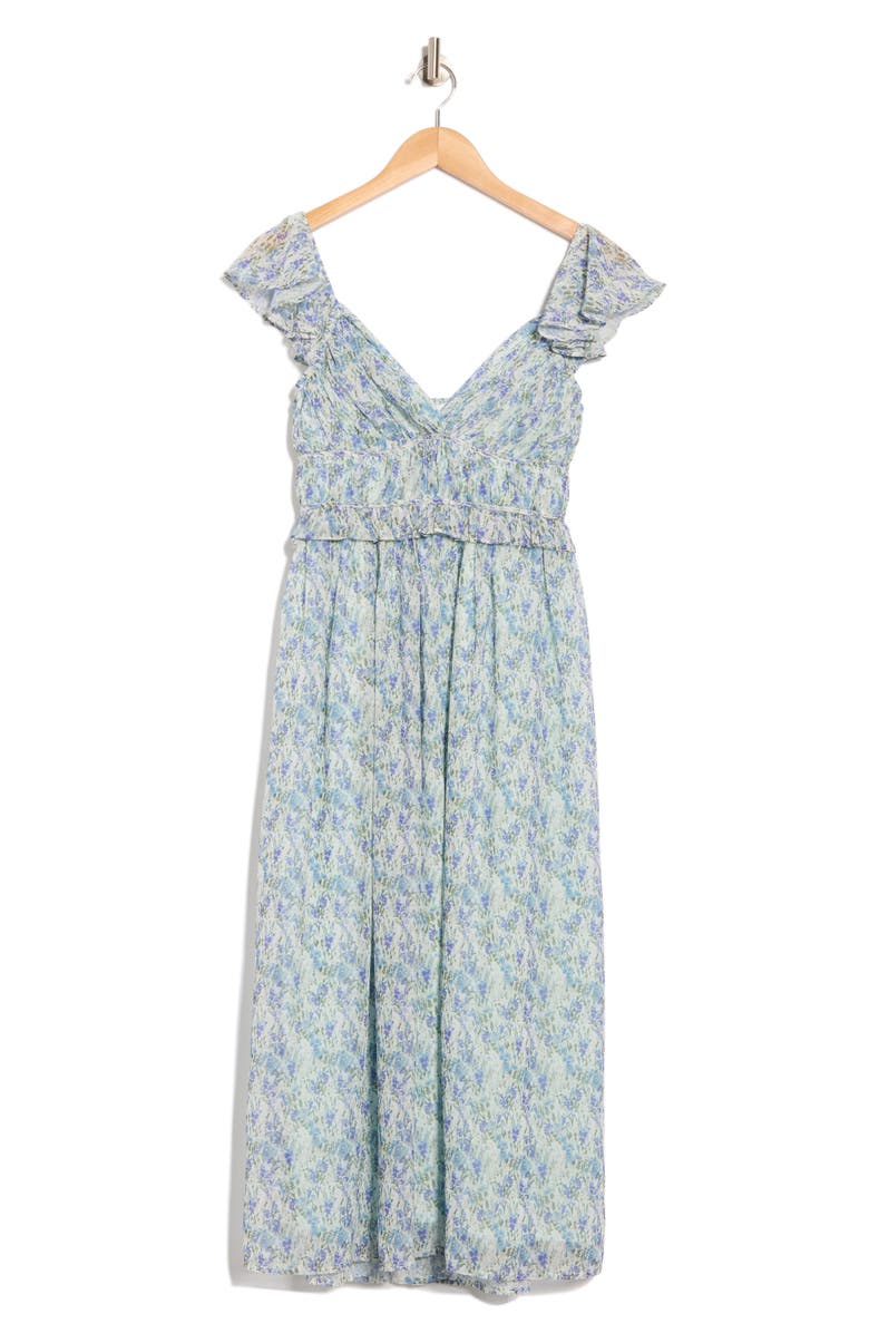 Lush Shirred Flutter Sleeve Midi Dress, Alternate, color, Blue Floral