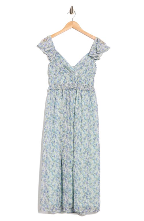 Lush Shirred Flutter Sleeve Midi Dress In Multi