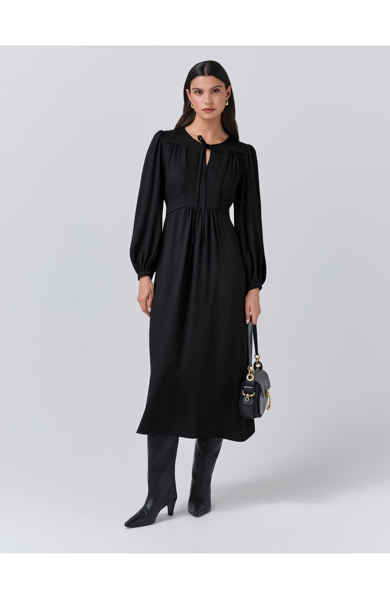 Ghost London Layla Crepe Tie Neck Midi Dress, Main, color, Black